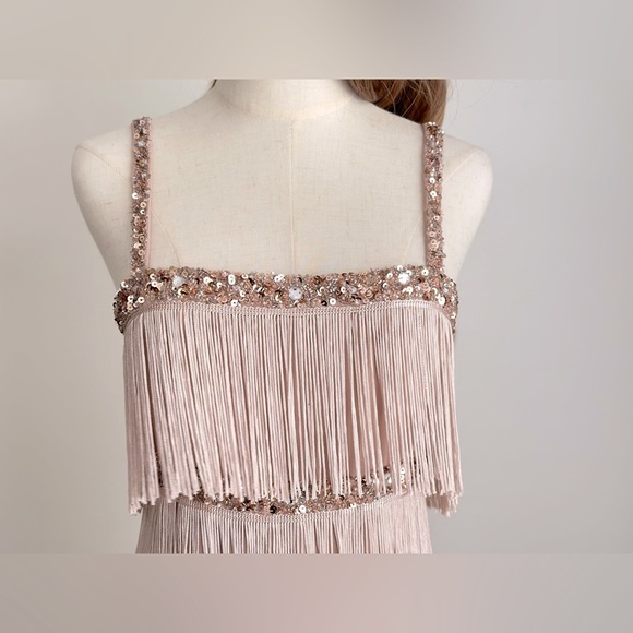 Aidan Mattox sequin fringe cocktail dress in Blush and Rose Gold - Picture 5 of 10